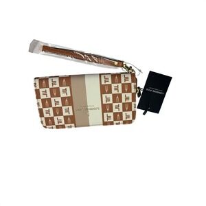 London Fog Adalia Signature Zip Around Wallet Brown White Checkered Wristlet NEW
